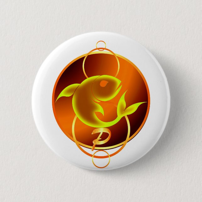 Bóton Redondo 5.08cm Sinal Zodiac - Design de Peixes Laranja (Frente)