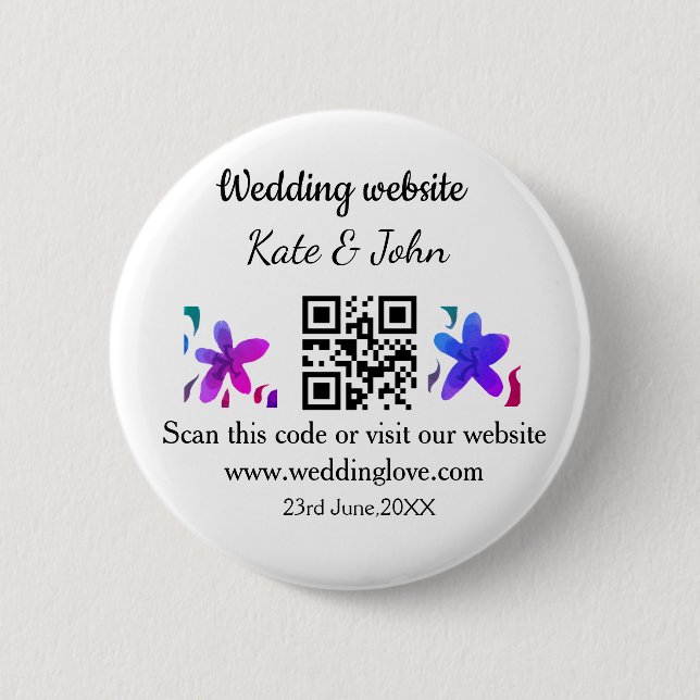 Bóton Redondo 5.08cm Site de casamento mínimo simples Q R código adicio (Frente)