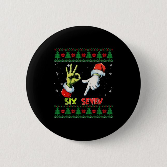 Bóton Redondo 5.08cm Six Seven Skeleton Meme Christmas Ugly Sweater 67  (Frente)