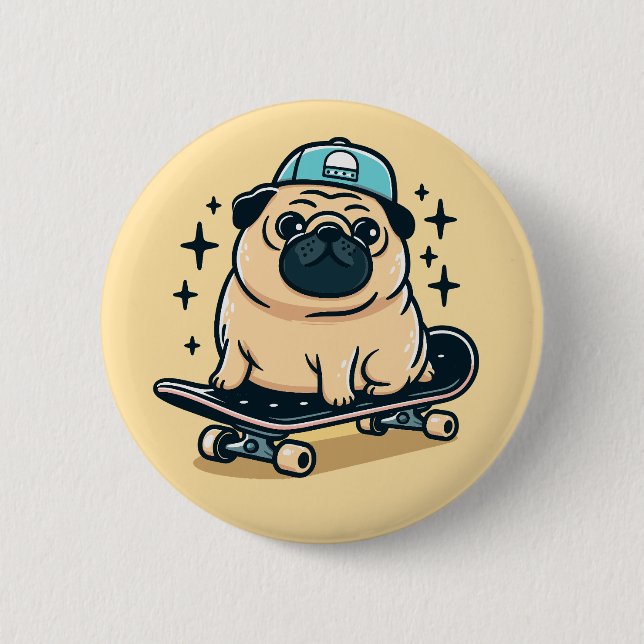 Bóton Redondo 5.08cm Skate de Cute Pug (Frente)