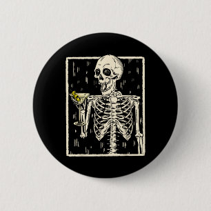 Bóton Redondo 5.08cm Skeleton Bebendo Martini Tail Retro Halloween Cos