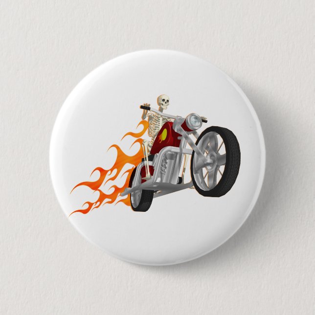Bóton Redondo 5.08cm Skeleton Biker & Flames: (Frente)
