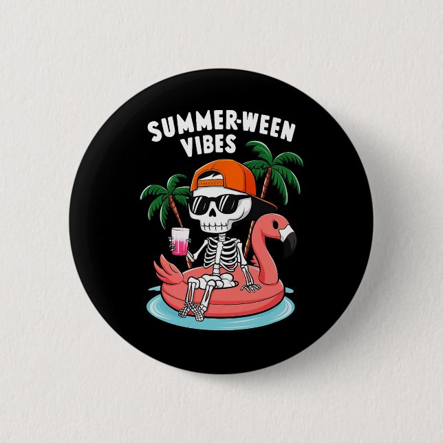 Bóton Redondo 5.08cm Skeleton Flamingo Summerbetween Vibes Halloween Bo (Frente)