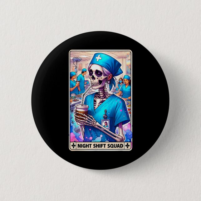 Bóton Redondo 5.08cm Skeleton Funny Tarot Card Night Shift Squad Hallow (Frente)
