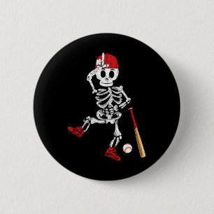Bóton Redondo 5.08cm Skeleton Halloween Engraçado Esqueleto Jogando Bas