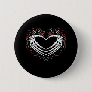 Bóton Redondo 5.08cm Skeleton Hand Heart 4th Of Usa Patriotic American