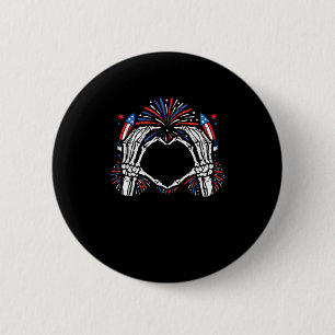 Bóton Redondo 5.08cm Skeleton Hand Heart EUA Patriotic American