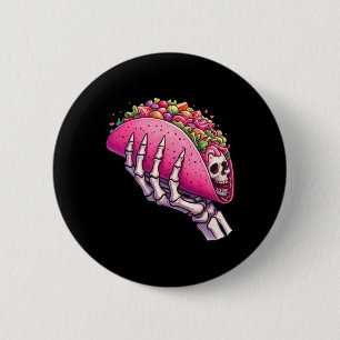 Bóton Redondo 5.08cm Skeleton Hand Holding Taco Para Cinco De Mayo &amp