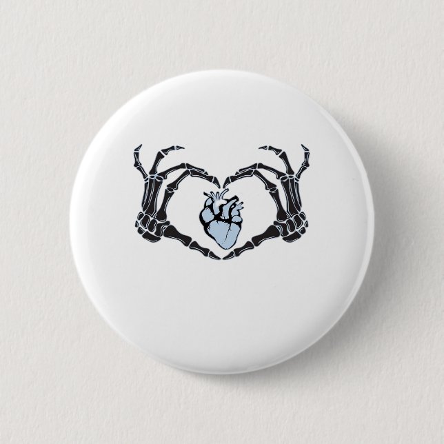 Bóton Redondo 5.08cm Skeleton Heart Mãos Clássicas Design para Hallowee (Frente)