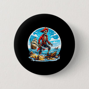 Bóton Redondo 5.08cm Skeleton Pirate Tee Skull Halloween Skeleton Pirat