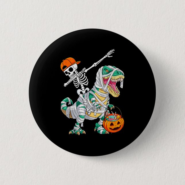 Bóton Redondo 5.08cm Skeleton Riding Dancing Dab Dinosaur T Rex Hallowe (Frente)