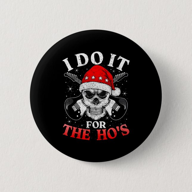 Bóton Redondo 5.08cm Skeleton Santa Rocker Inappropriate Funny Guitar G (Frente)