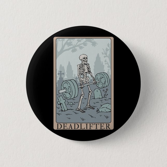 Bóton Redondo 5.08cm Skeleton Tarot Card Deadlifter (Frente)