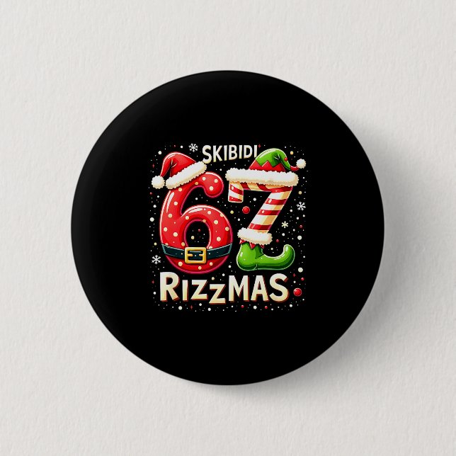 Bóton Redondo 5.08cm Skibidi 67 Rizzmas Christmas Meme Funny Elf Santa  (Frente)