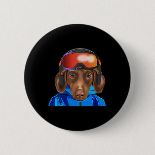 Bóton Redondo 5.08cm Skier Brown Dachshund Snowboard Pocket