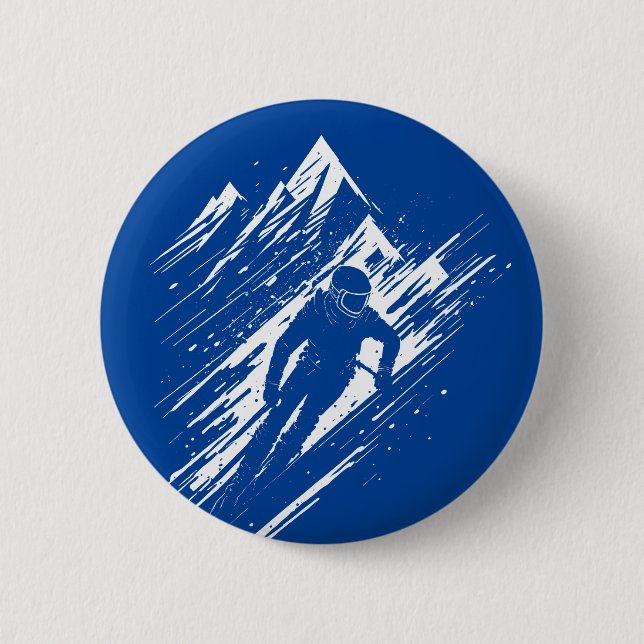 Bóton Redondo 5.08cm Skier Silhouette Graphic Art (Frente)