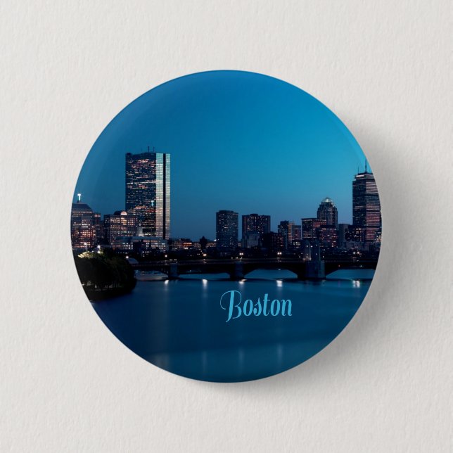Bóton Redondo 5.08cm Skyline Cidade de Boston Massachusetts (Frente)