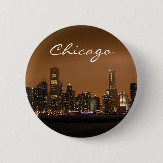 Bóton Redondo 5.08cm Skyline de Chicago na noite no cais do marinho