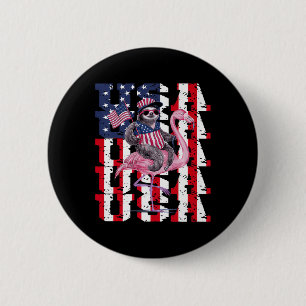 Bóton Redondo 5.08cm Sloth Flamingo American E Orgulho Patriótico Usa
