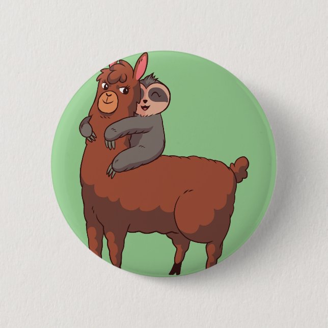 Bóton Redondo 5.08cm Sloth Llama Hugging (Frente)