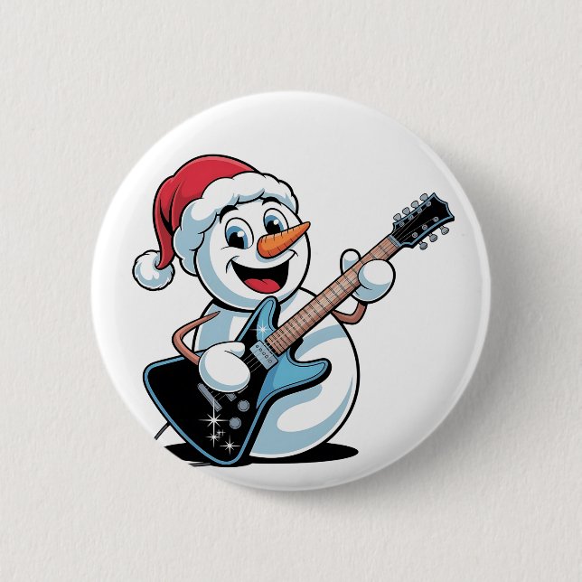 Bóton Redondo 5.08cm Snowman Tocando Papais noeis de Violão Elétrico no (Frente)