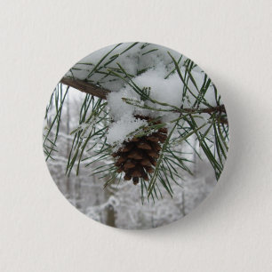Bóton Redondo 5.08cm Snowy Pine Branch Winter Nature Fotografia