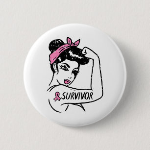 Bóton Redondo 5.08cm Sobrevivente de câncer Rosie Riveter Sensibilizaçã