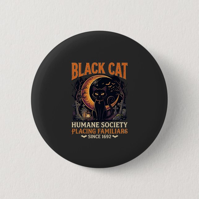 Bóton Redondo 5.08cm Sociedade Humana Black Cat Halloween Crescente Lua (Frente)