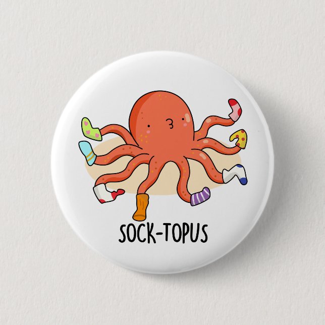 Bóton Redondo 5.08cm Socktopus Funny Octopus With Socks Pun  (Frente)