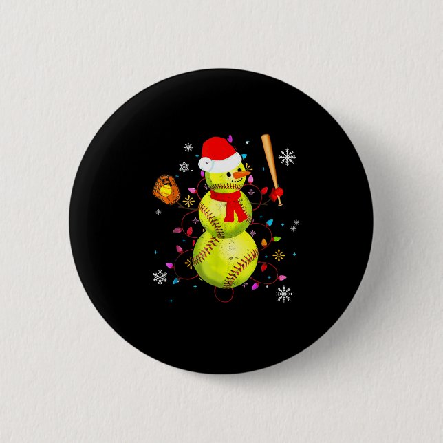 Bóton Redondo 5.08cm Softball Christmas Funny Softball Snowman Xmas  (Frente)