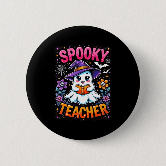 Bóton Redondo 5.08cm Soky Teacher Cute Ghost Reading Book Funny Hallo  (Frente)