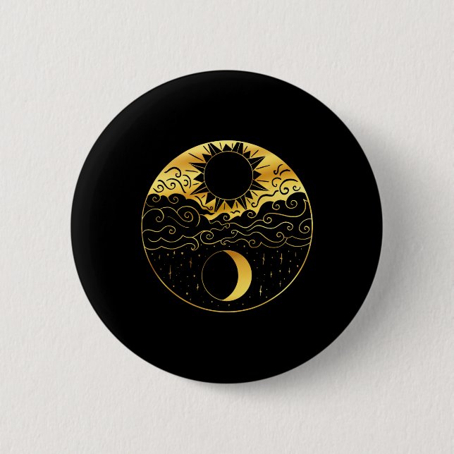 Bóton Redondo 5.08cm Sol E Lua Yin Yang Estrela Meditação Celestial Iog (Frente)