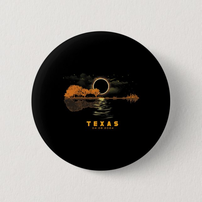 Bóton Redondo 5.08cm Solar Eclipse 2024 Guitar 04.08.24 Totalidade Texa (Frente)