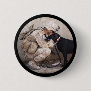 Bóton Redondo 5.08cm Soldado em Camo com MIlitary Dog