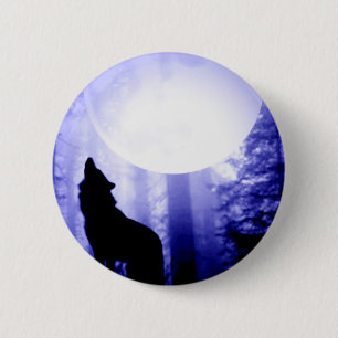 Bóton Redondo 5.08cm Solitário Wolf Howling na Lua