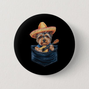 Bóton Redondo 5.08cm Sombrero Yorkshire Terrier Dog Tocando guitarra Ci