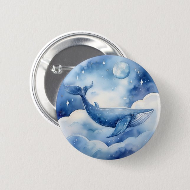 Bóton Redondo 5.08cm Sonho de Baleia Azul com Aquarela (Frente & Verso)