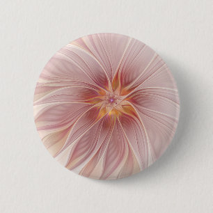 Bóton Redondo 5.08cm Sonho Floral Rosa Suave Arte Fractal Abstrata Flor