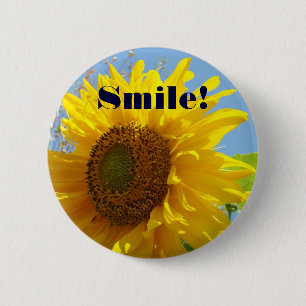 Bóton Redondo 5.08cm Sorria! Botão Amarelo Sol Brilhante