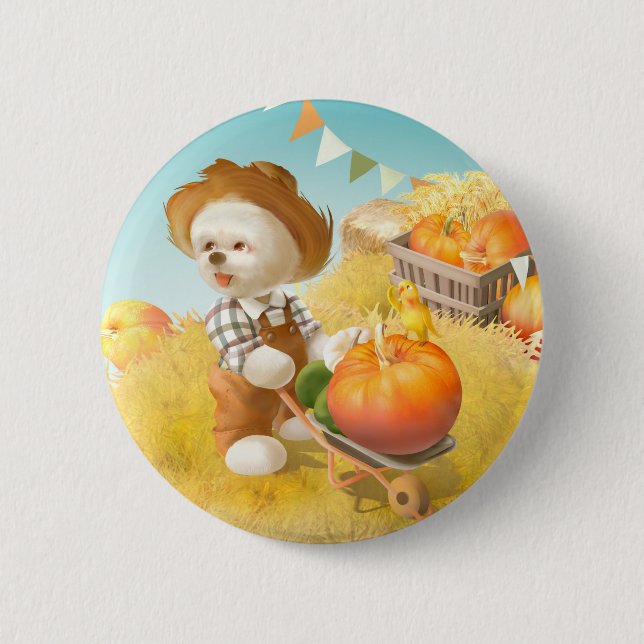 Bóton Redondo 5.08cm Sorria Cachorro com Wheelbarrow (Frente)