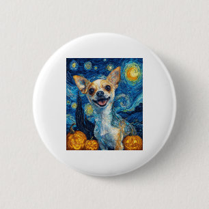 Bóton Redondo 5.08cm sorridente cão chihuahua estrelado noite por Van G