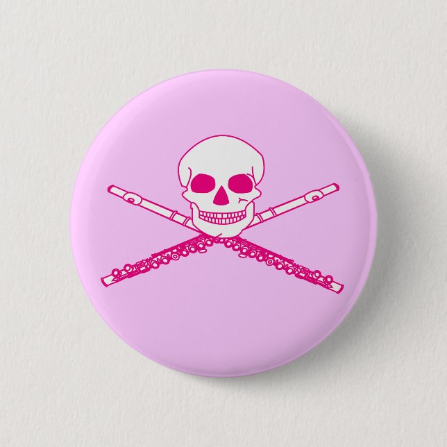Bóton Redondo 5.08cm Sorrindo a flauta com botão do crânio (Frente)