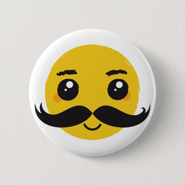 Bóton Redondo 5.08cm Sorriso do bigode de Kawaii (Frente)