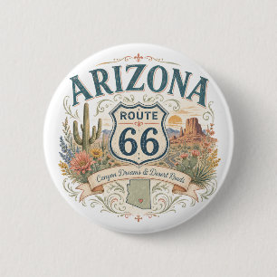 Bóton Redondo 5.08cm Souvenir de viagem pela Arizona Route 66 no desert