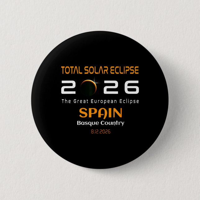 Bóton Redondo 5.08cm Spain Basque Country Total Solar Eclipse August (Frente)