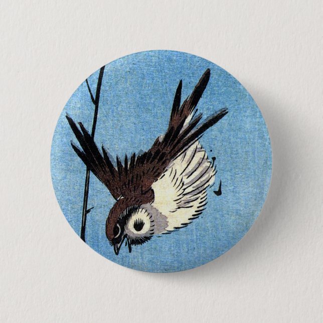 Bóton Redondo 5.08cm Sparrows e Wild Rosa, Hiroshige (Frente)