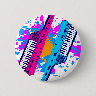Bóton Redondo 5.08cm Splatter de néon retro de Keytar do anos 80 do