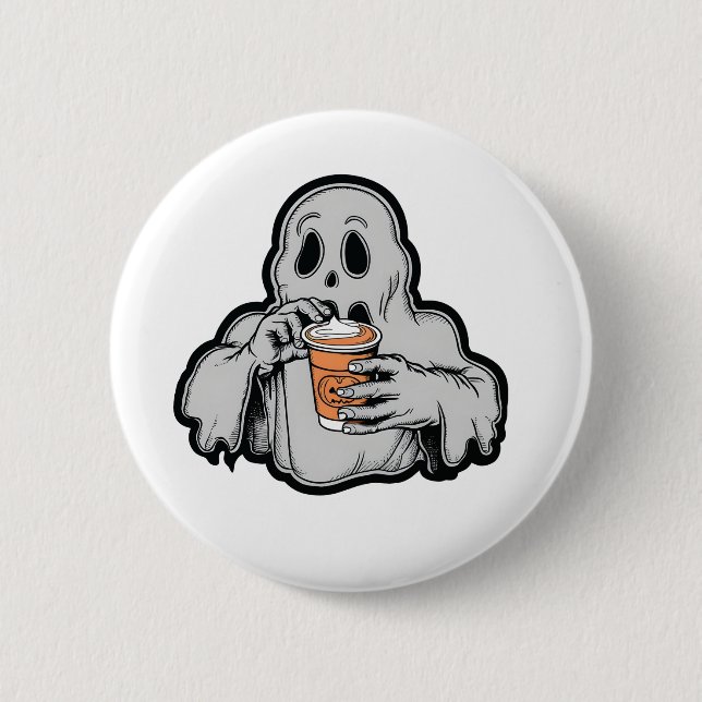 Bóton Redondo 5.08cm Spookeen Ghost Sippin Pumpkin Fall (Frente)