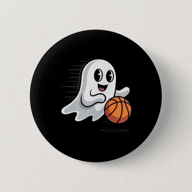 Bóton Redondo 5.08cm Spooky Ghost Playing Basketball Retro Halloween Co (Frente)