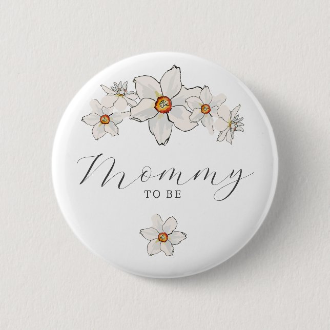 Bóton Redondo 5.08cm Spring Floral Baby Shower Pin Mommy to be Button (Frente)
